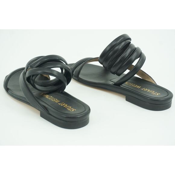 Stuart Weitzman Beatrix Black Leather Ankle Flat Wrap Sandals Size 5.5 NIB - Picture 6 of 11